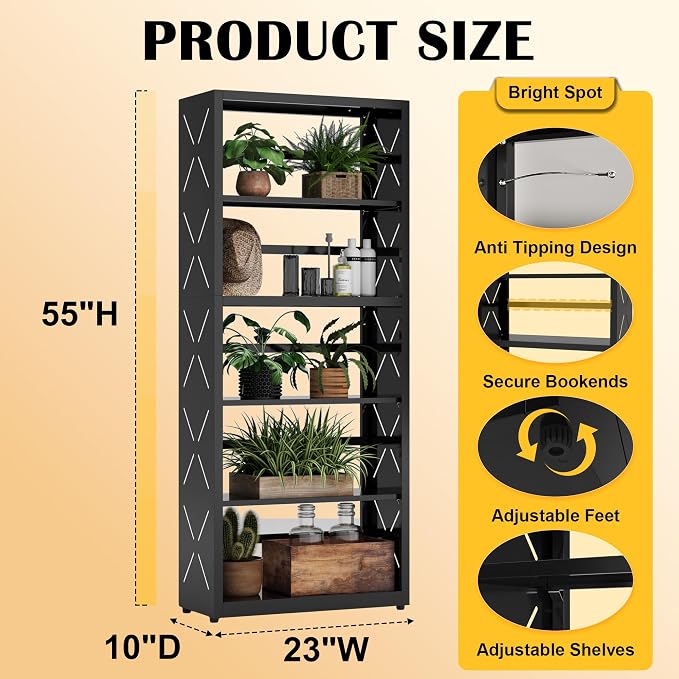 Industrial Bookshelf, 5 Tier Bookcase, Home Office Bookcase Shelf Storage - Image 3
