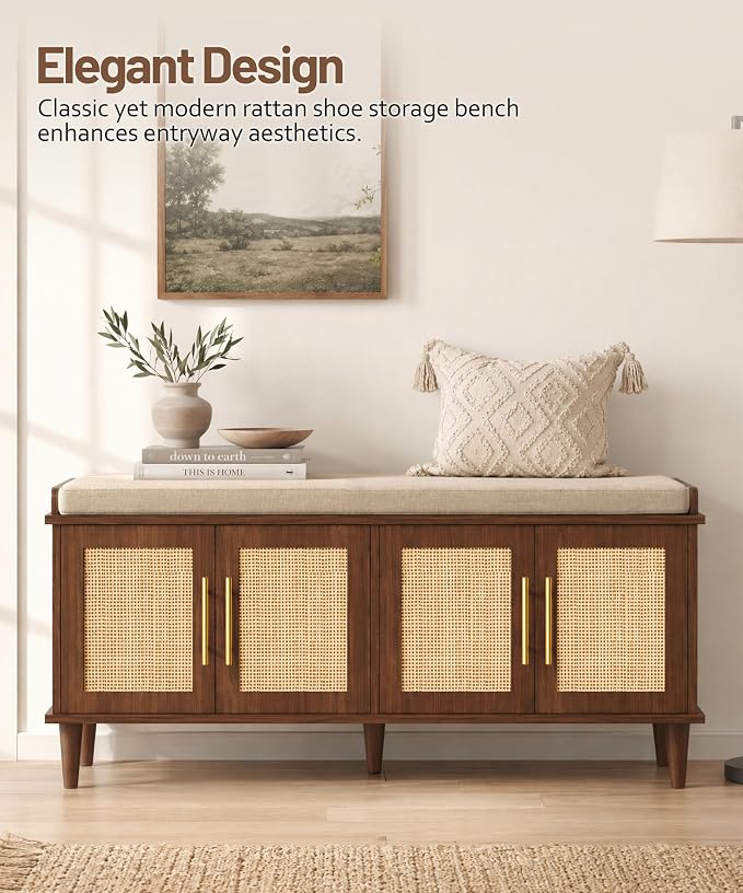 Akxomel Rattan Shoe Storage Bench - Image 4