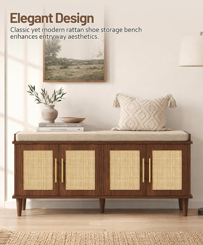 Akxomel Rattan Shoe Storage Bench - Image 4