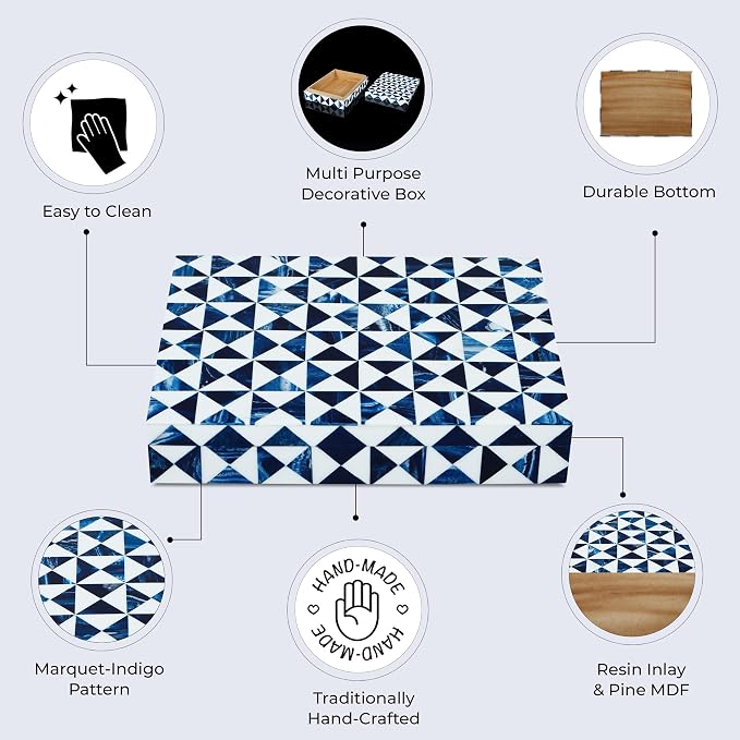 Handicrafts Home Blue and White Decorative Storage Box - Image 3