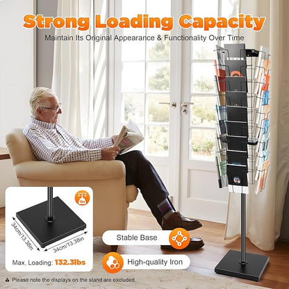 36-Pocket Rotating Magazine Rack, 360° Floor Brochure Display Stand - Image 4