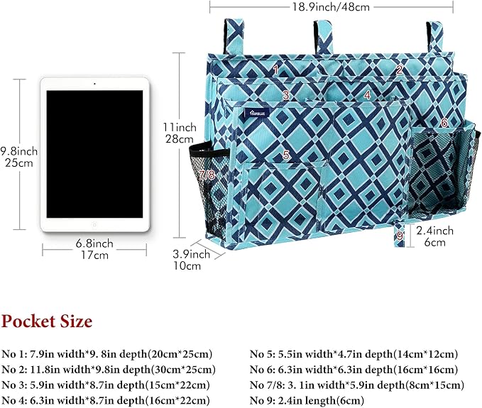 Surblue Bedside Caddy Hanging Bed Organizer Storage Bag Pocket - Image 5