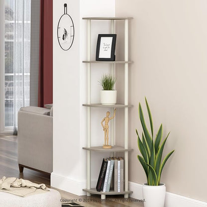 Furinno TURN-N-TUBE Corner Shelf, 5-Tier Corner Bookshelf, Open Storage Shelves - Image 2