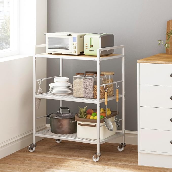 3-Tier Metal Storage Rack with Industrial Wheels, Mesh Shelving Unit with - Image 2