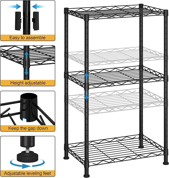 HOMEFORT Storage Shelves, 3-Wire Shelving, Metal Shelving Unit Adjustable - Image 4