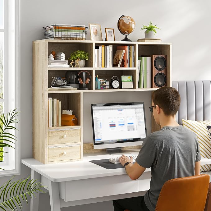 REIBII Desktop Bookshelf, High-Capacity Desk Hutch Organizer - Image 9