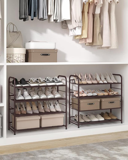 SONGMICS Stackable Shoe Rack, 4 Tier Metal Shoes Rack Storage Shelf, Holds up - Image 2