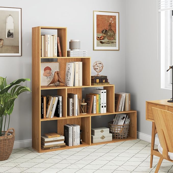 Tangkula 4-Tier Stepped Bookshelf, Freestanding 6 Cubes Ladder Bookcase - Image 5