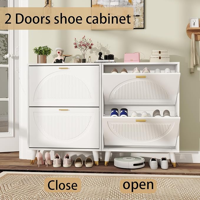White Shoe Storage Cabinet: 24" Ultra Thin Small Shoe Cabinet - Image 5