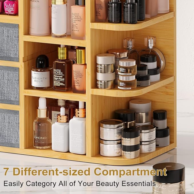 Large Makeup Organizer For Vanity, Large Capacity 3 Tiers Bamboo Bathroom - Image 6