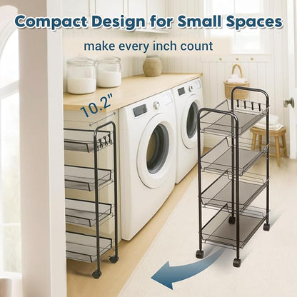 LOFTEY 4 Tier Rolling Storage Cart, Small Metal Utility Cart on Wheels - Image 4