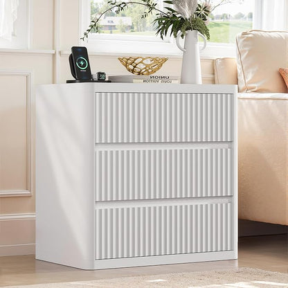 White Nightstand Set of 2, 3 Drawers Night Stand Set, Mid Century Modern Bed - Image 2
