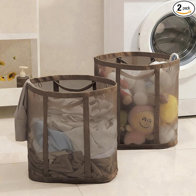 Mesh Bag with Handles, Collapsible Laundry Basket, Foldable Laundry Bag by HGZBS
