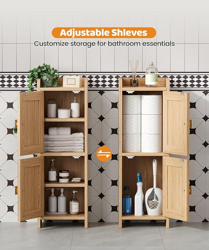 Akxomel Rattan Small Bathroom Cabinet Narrow Toilet Paper Organizer Oak | - Image 9