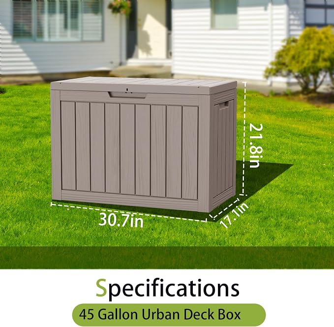 45 Gallon Outdoor Storage Box Waterproof Lockable Resin Deck Box Large - Image 5