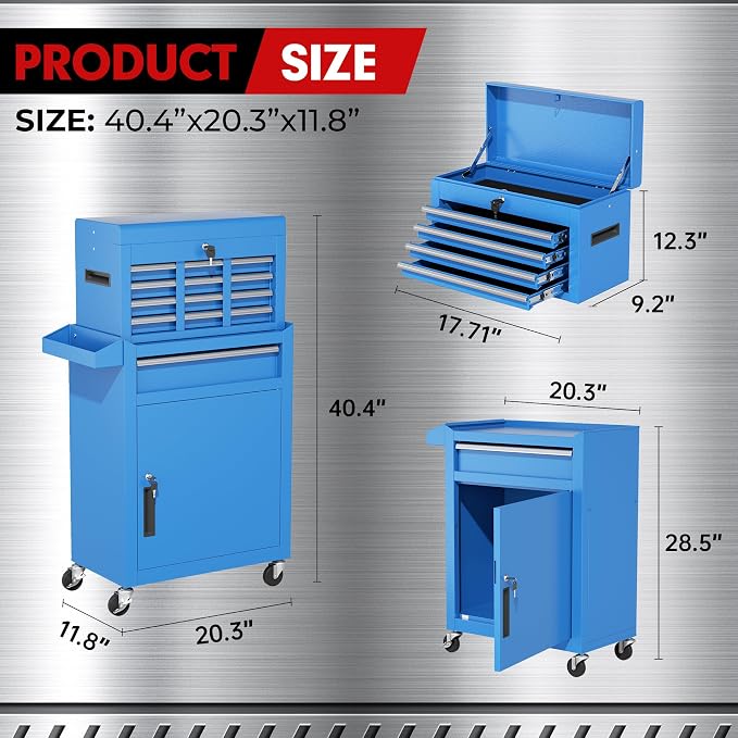 INTERGREAT Rolling Tool Chest, 5-Drawer Tool Box Organizer, Lockable Wheels & - Image 3