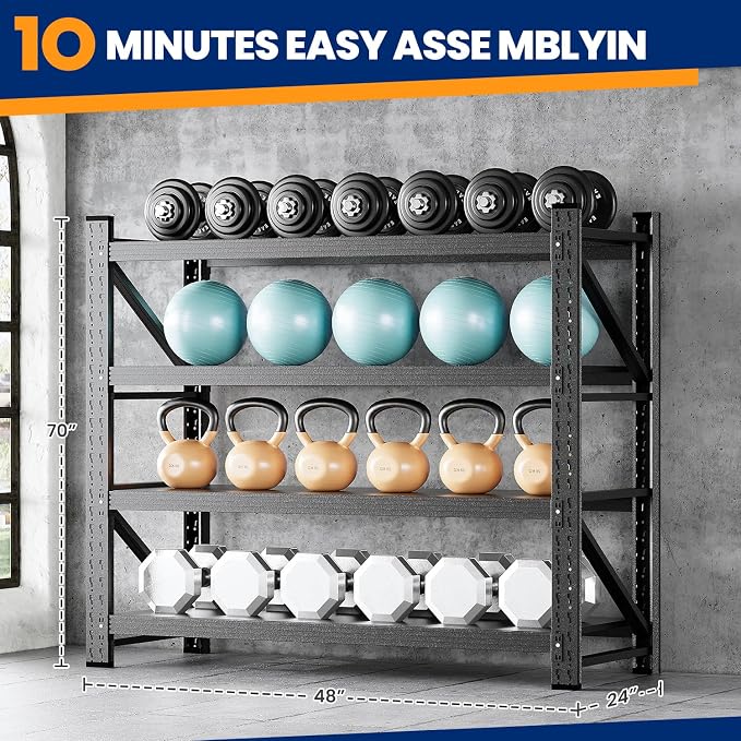 MIIIKO 48" W Storage Shelves, 3000LBS Metal Garage Storage Shelving, Heavy Duty - Image 2