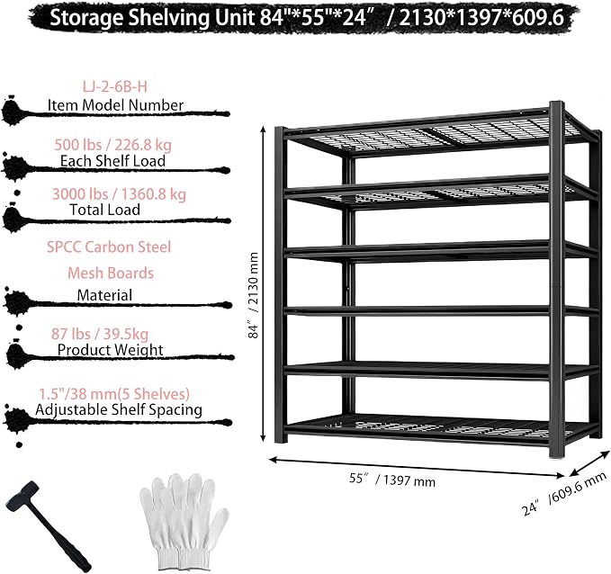 Storage Shelving Unit 6-Tier Heavy Duty Garage Shelves Metal Organizer Utility - Image 3