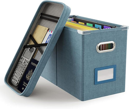 File Organizer Box with Lid, Hanging Filing File Box with Mesh Pocket, Document by Oterri
