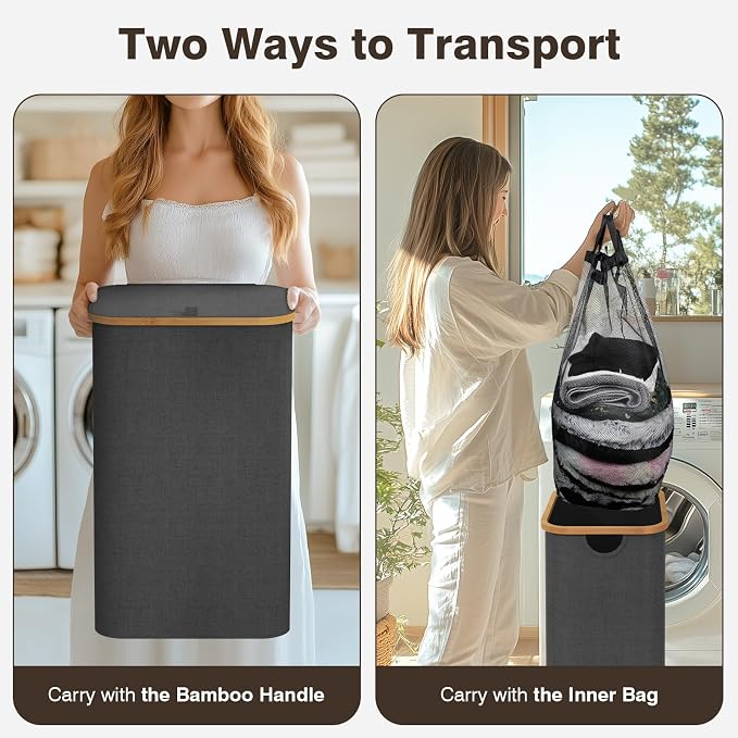 Bathola Laundry Hamper with Lid, Laundry Basket with Removable Bag, - Image 3