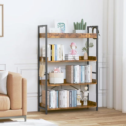 HCHQHS 4 Tier Bookshelf, Adjustable Industrial Bookcase, Vertical Tall Book - Image 2
