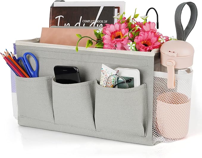 Bedside Storage Organizer with Fixed Straps and Water Bottle Holder by Lilithye
