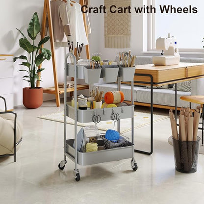 3 Tier Gray Metal Rolling Cart, Mesh Storage Cart - Image 6