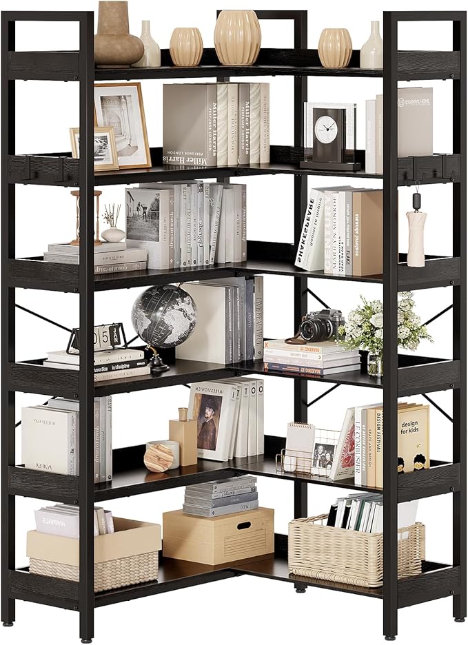 KOUSEI 6-Tier Corner Bookshelf, Reversible L-Shaped Bookcase by KOUSEI