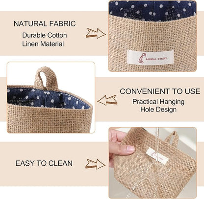 3 PCS Mini Hanging Storage Bag Cotton Linen Small Storage Basket Wall Hanging - Image 3