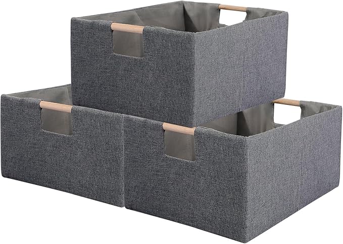 Fabric Storage Bin 3 Pack Foldable Cotton Linen Storage Basket by LaMor%C3%A9e