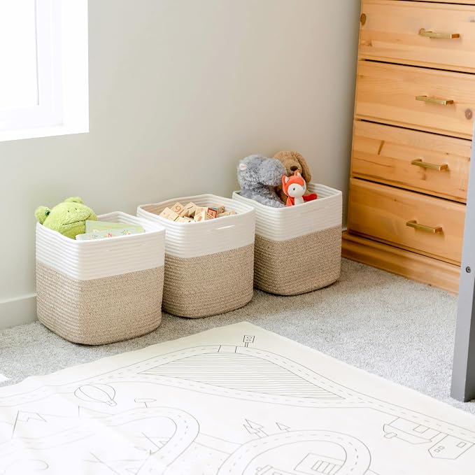 NaturalCozy 13 Inch Cube Storage Bins Cotton Rope Woven Baskets - Image 5