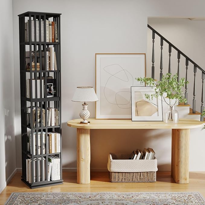 6 Tier Bamboo Rotating Bookshelf Tower, 360 Swivil Bookcase, 74.7in | Easy - Image 9