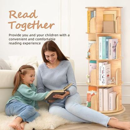 OOOK 4-Tier Solid Wood Rotating Bookshelf, Spinning Bookshelf - Image 4