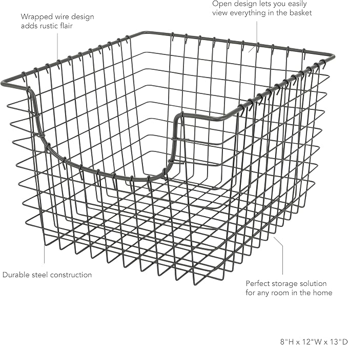 Spectrum Wire Scoop Basket Storage Bin Industrial Gray Nesting Metal Baskets - Image 10