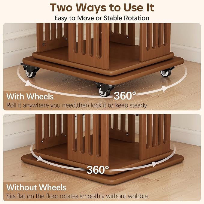 Baoz 71" Tall Rotating Bookshelf Tower, 6 Tier Spinning Bookcase, Walnut | 360° - Image 3