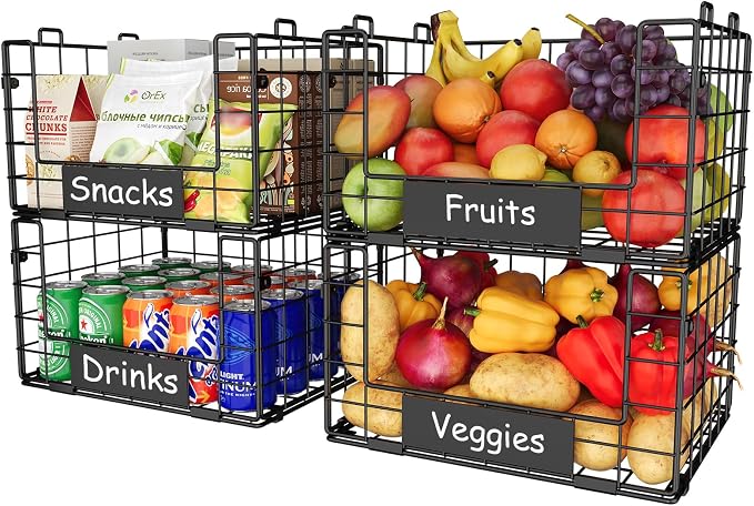 JKsmart 4 Pack XL Stackable Wire Baskets, Pantry Organizers and Storage | - Image 7
