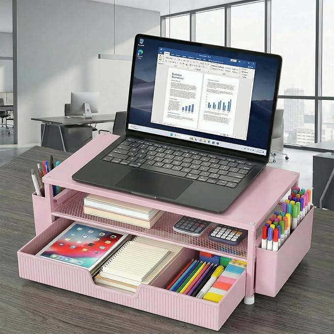 ECOLOVI Desk Organizer and Accessories, 2-Tier Computer Monitor Stand Rise - Image 6