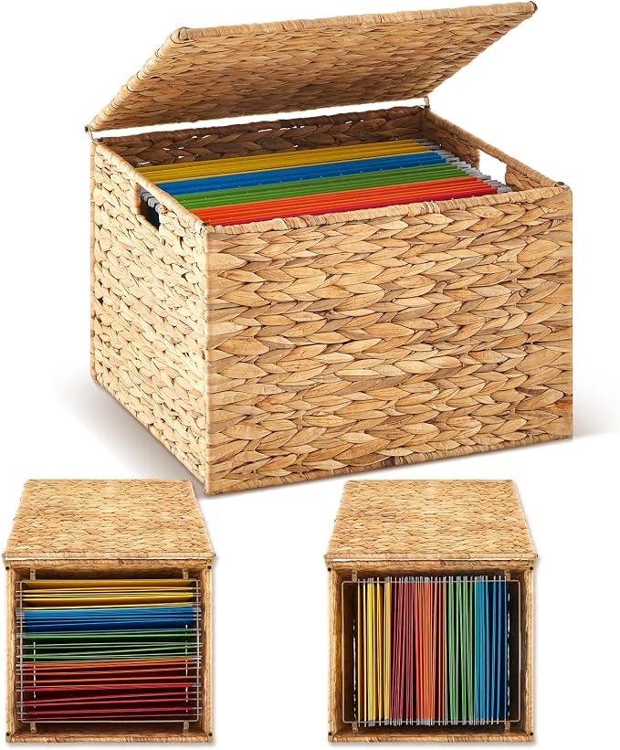 Jingmore Large Decorative Hanging File Box Water Hyacinth Wicker Basket File by Jingmore