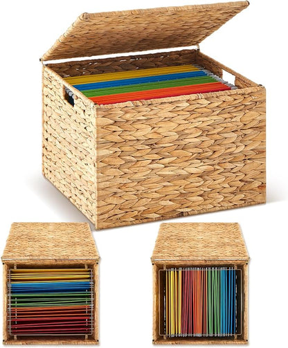 Jingmore Large Decorative Hanging File Box Water Hyacinth Wicker Basket File by Jingmore