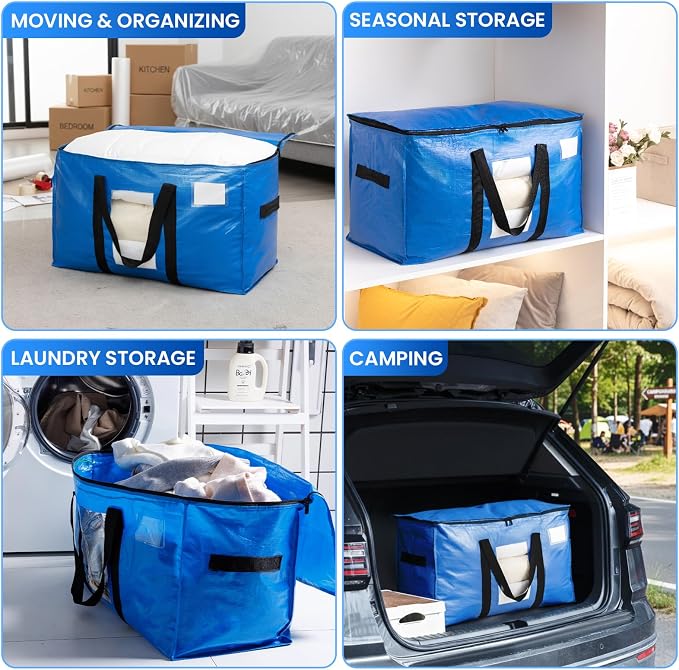 TAILI Extra Large Moving Bags, 4 Pack Blue Heavy Duty Totes - Image 9