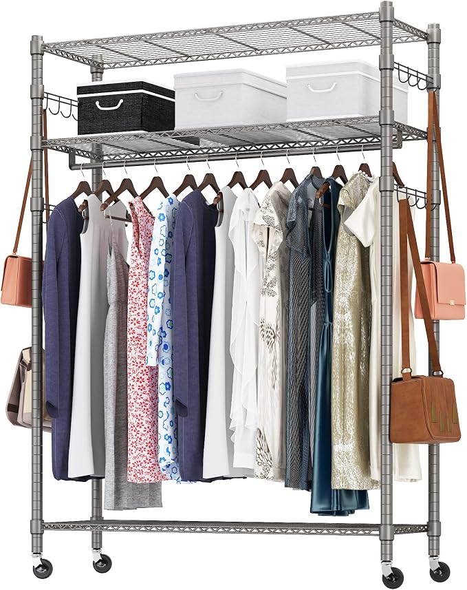 Heavy Duty Clothes Rack, Adjustable Rolling Garment Rack by BATHWA
