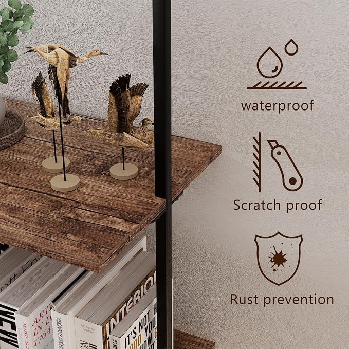 Ladder Shelf 4 Tiers Metal Industrial Bookshelf, Wall Mount Wide Book Case - Image 9