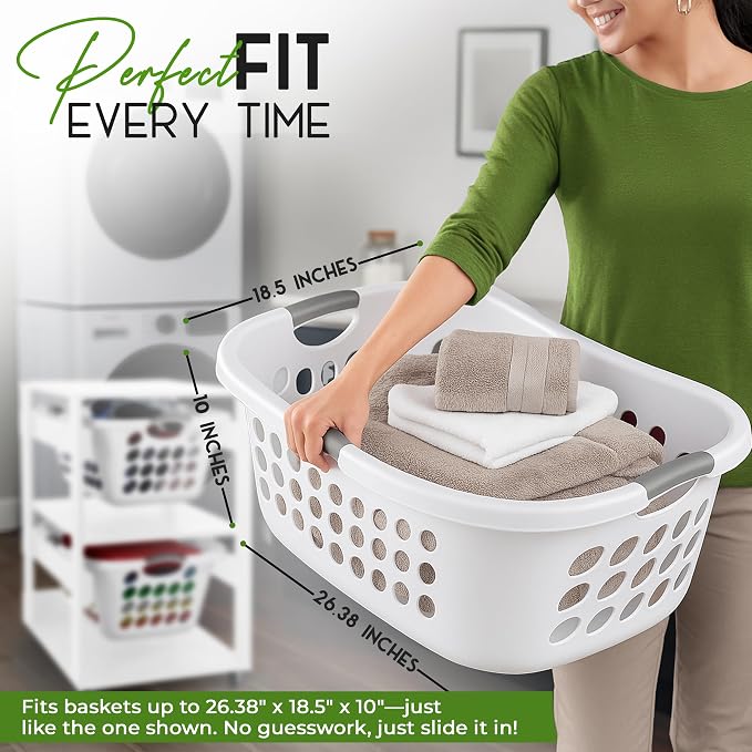 Laundry Basket Holder Shelf – Stackable Engineered Wood Laundry Tower - Image 7
