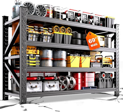 69" W Heavy Duty Storage Shelves, 4T Adjustable Garage Shelving Unit, Rust by AXASIIO