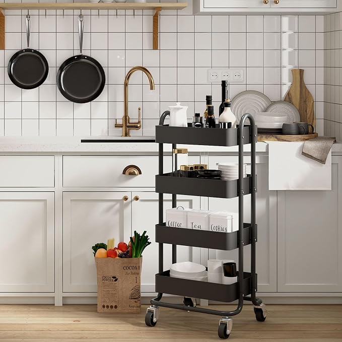 4-Tier Metal Rolling Cart with Wheels, 4 Tier Utility Cart with Wheels - Image 5