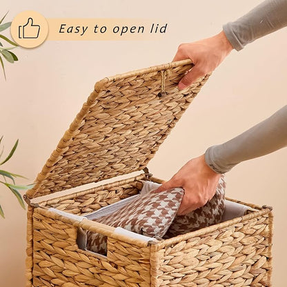 Handwoven Laundry Hamper with Lid, Natural Hyacinth Heightened Feet Laundry - Image 8