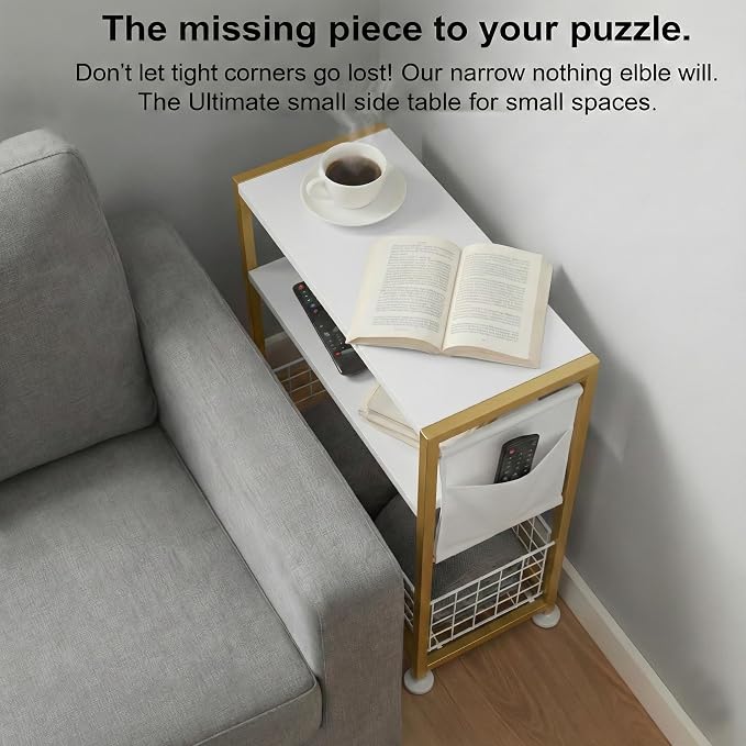 Skinny Side Table with Storage, 3 Tier Slim Side Tables - Image 11