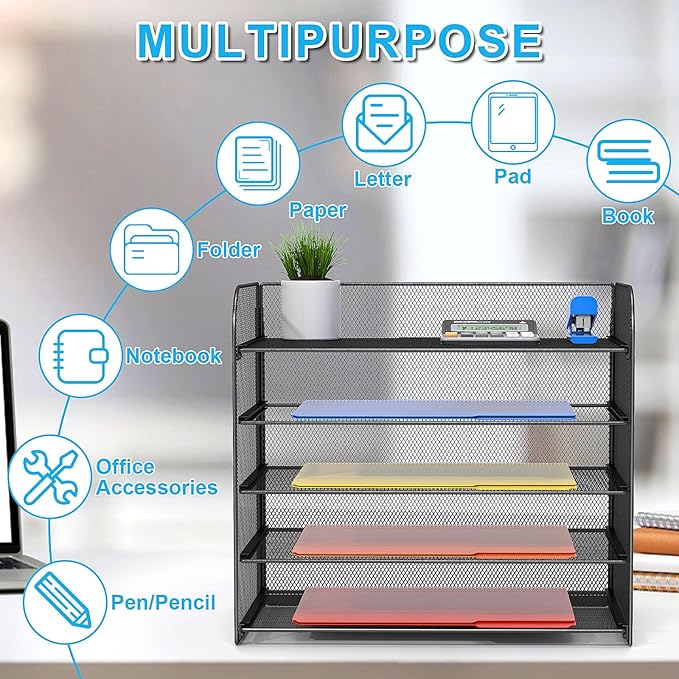A4/Legal/Letter Size，5 Tier Mesh Letter Tray File Organizer, 15.2 x 9.5 x 13.4 - Image 2