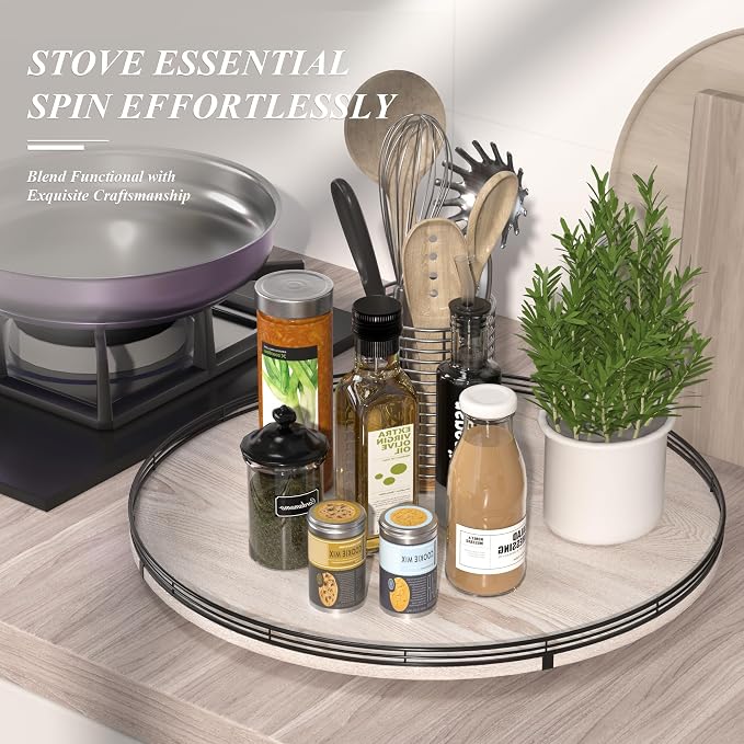 24" Lazy Susan Wood Turntable Organizer - Image 5