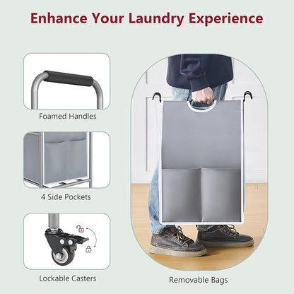 Tajsoon 5 Bag Laundry Sorter Cart, Laundry Hamper Sorter Basket - Image 5